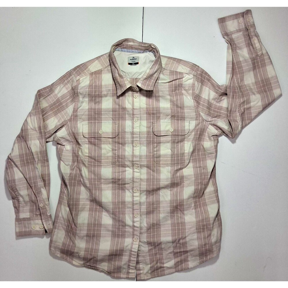 Ridgecut Toughwear Womens XL Flex Flannel Shirt Mauve Plaid Long Sleeve No Gap